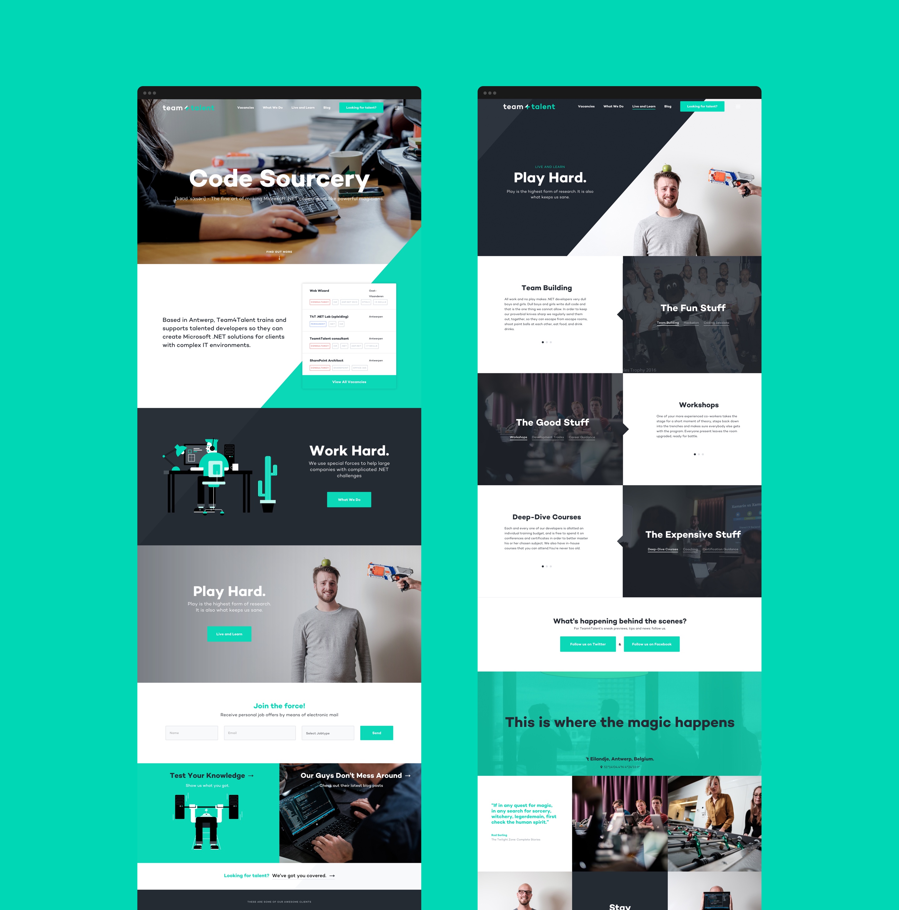 team4talent website overzicht. responsive website, mobiele website, website voor vacatures, recruteringswebsite, online recruteren, branding, merkidentiteit, visuele identiteit, huisstijl