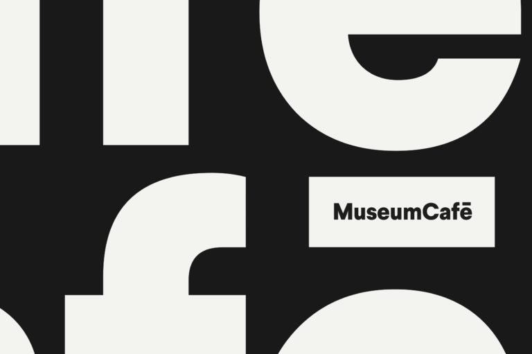 MuseumCafé logo. MuseumCafé's new logo and black and white visual identity.
